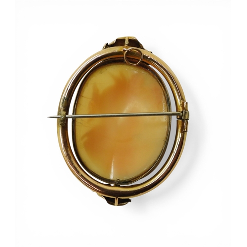 2738 - A LARGE CAMEOdepicting a maiden in profile, in a yellow metal mount. dimensions of the brooch, 6cm x... 