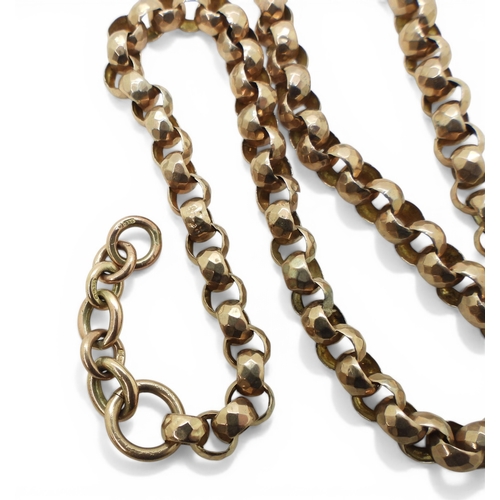 2751 - A VINTAGE DECORATIVE CHAINthe large belcher links are facet cut all over, made in 9ct rose gold, hal... 