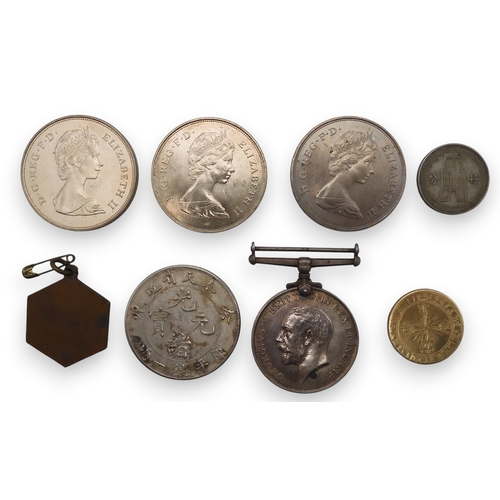 5008 - A lot comprising various coins and medals to include ONE TAEL FEN-TIEN PROVINCE 18.46 grams 39mm &Os... 