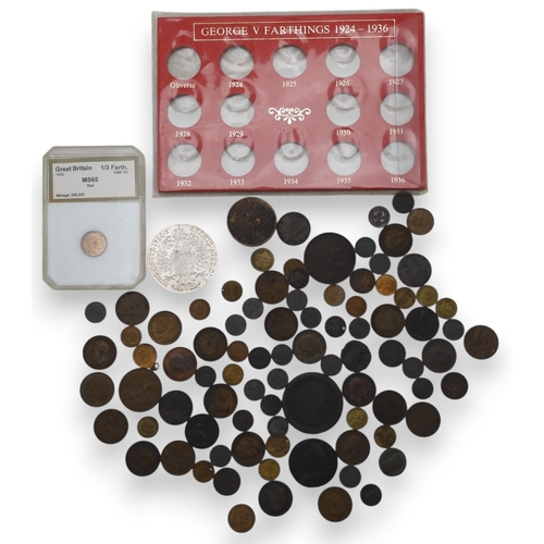 5009 - A lot comprising various George V farthings, Irish gun money etc