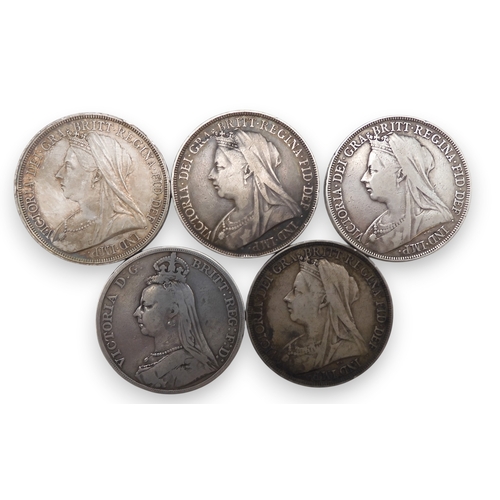 5018 - Victoria (1837-1901) Crowns 1889 27.37 grams, 1897 28 grams, 1893 28.19 grams, 1896 27.92 grams, 189... 