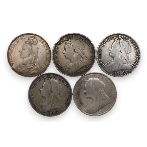 5019 - Victoria (1837-1901) Crowns 1897 27.74 grams, 1889 28.23 grams, 1896 27.89 grams, 1893 27.81 grams, ... 