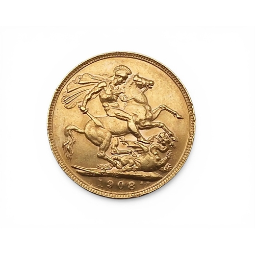 5056 - Edward VII (1901-1910) Sovereign 1908 PerthObverse portrait of King Edward VII facing right legend a... 