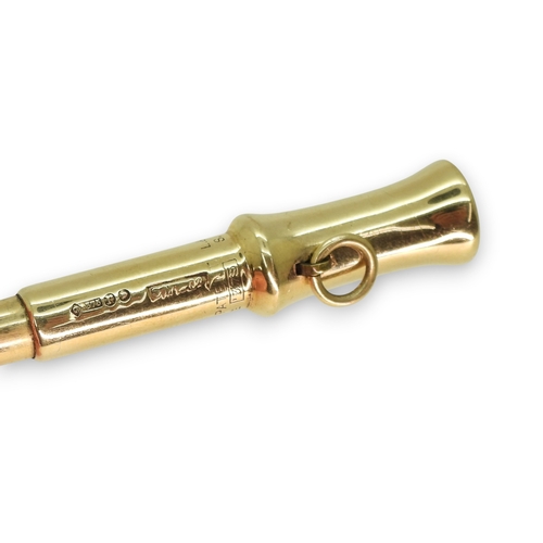 761 - A 9ct gold , L & C. Hardtmuth cheroot piercer, with hanging loop, retailed by S. Mordan & Co... 