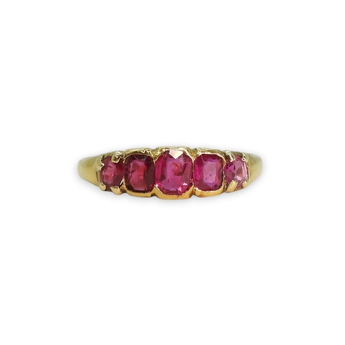 772 - An 18ct gold ruby five stone ring, size M1/2, weight 2.3gms