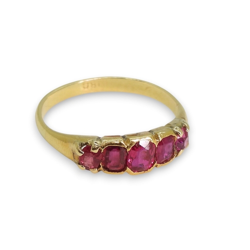 772 - An 18ct gold ruby five stone ring, size M1/2, weight 2.3gms