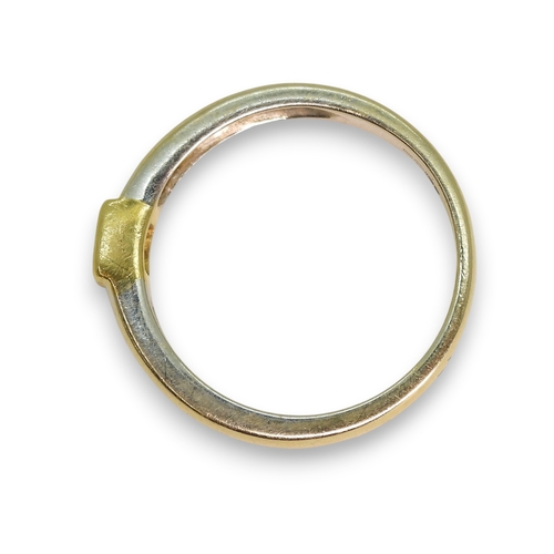 775 - An 18ct yellow and white gold, four princess cut diamond cluster ring, size N1/2, weight 4gms