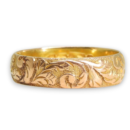 784 - A 9ct rose gold foliate engraved wedding ring, with Birmingham hallmarks for 1890, size R, weight 3.... 