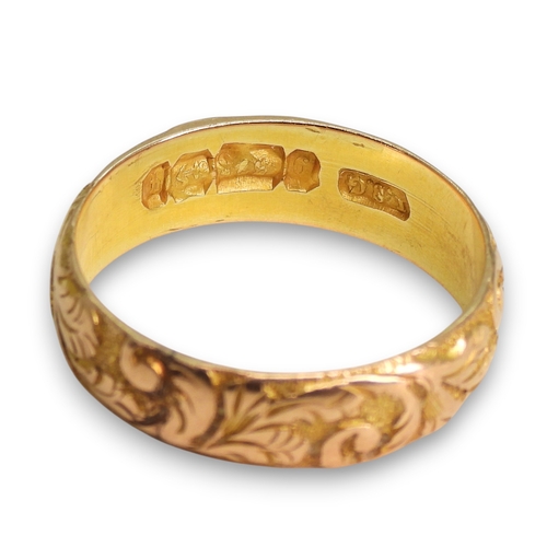 784 - A 9ct rose gold foliate engraved wedding ring, with Birmingham hallmarks for 1890, size R, weight 3.... 
