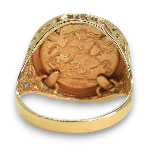 789 - A 9ct white gold cz set solitaire ring, size N, together with a faux coin 9ct gold ring, size R, wei... 