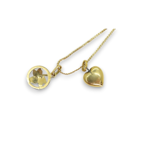 796 - An 18ct gold Italian made 'S' chain, with an 18ct leaf pendant and a bright yellow metal turquoise s... 