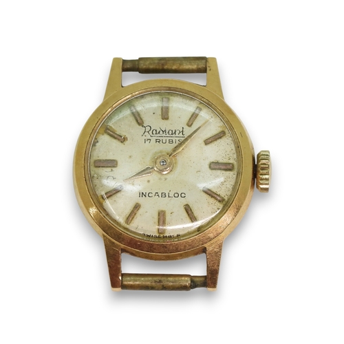 798 - An 18ct gold cased ladies Radiant watch head, weight including mechanism 5.4gms