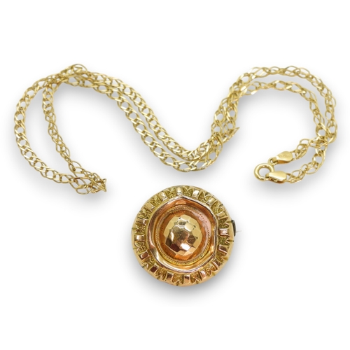 799 - A 9ct gold double curb chain , length 45cm, together&nbsp; with a yellow metal Victorian brooch, wei... 