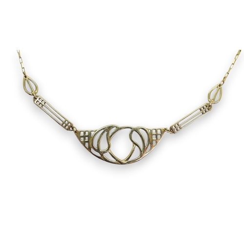 813 - A 9ct gold Carrick Mackintosh inspired necklace, length 42cm, weight 9.5gms