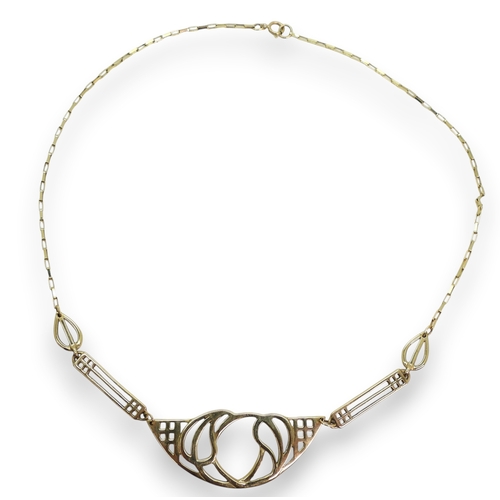 813 - A 9ct gold Carrick Mackintosh inspired necklace, length 42cm, weight 9.5gms