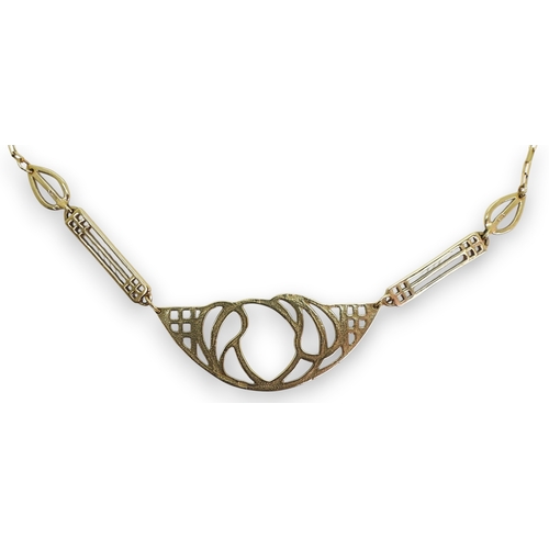 813 - A 9ct gold Carrick Mackintosh inspired necklace, length 42cm, weight 9.5gms