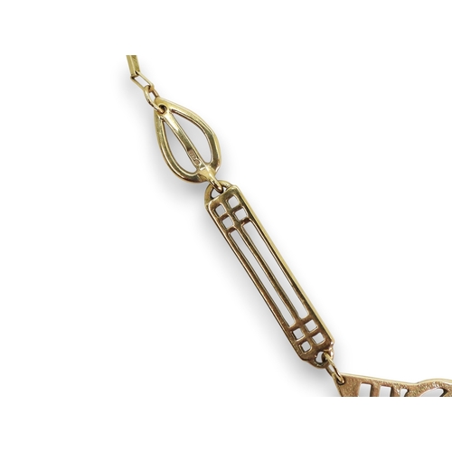 813 - A 9ct gold Carrick Mackintosh inspired necklace, length 42cm, weight 9.5gms