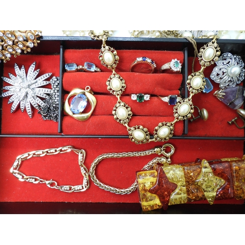 861 - A quantity of vintage heavily beaded net material, a retro diamante collar necklace, faux pearls, au... 