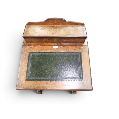 37 - A 19th century mahogany and burr walnut veneered Davenport writing desk with hinged to writing slope... 