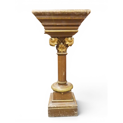 50 - A lot comprising an early 20th century pine regency style jardiniere stand with square top on compos... 