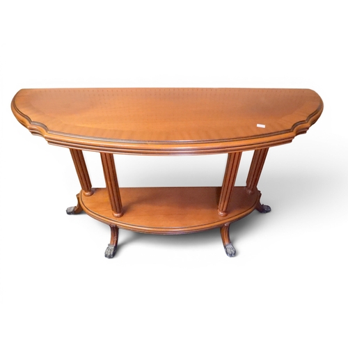 52 - A mixed lot to include bow front two tier hall table, circular two tier plant stand, mahogany twin p... 