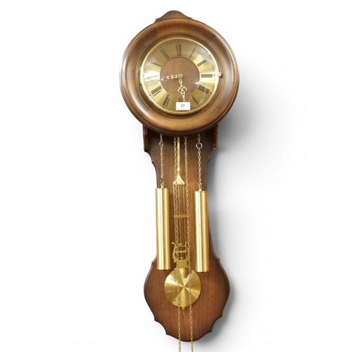 57 - A 20th century German AMS mahogany cased Wag at the wall clock with brass dial bearing Roman numeral... 