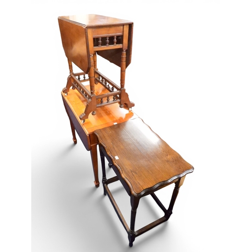 60 - A large mixed lot to include oak single drawer occasional table, mahogany drop end occasional table,... 