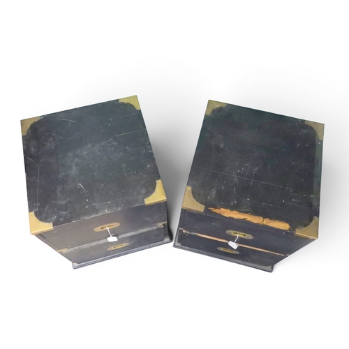 7 - A pair of late 19th century ebonised brass bound campaign style two drawer bedside chests with brass... 