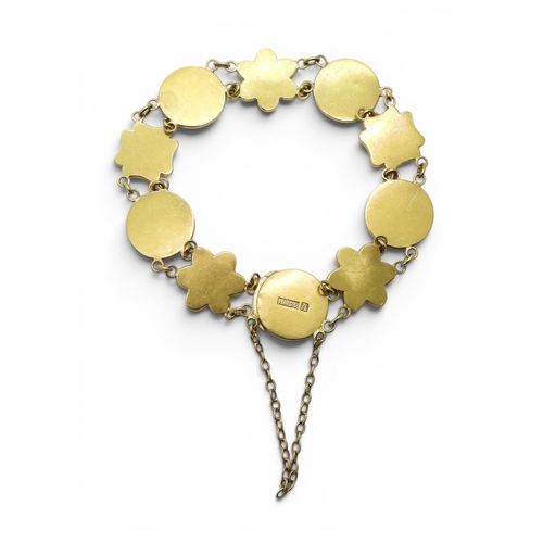 715 - A Chinese gold symbol bracelet, the clasp stamped '20' with the makers mark KW and Chinese gold symb... 