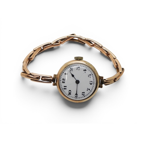 716 - A 9ct rose gold ladies watch and strap, the case hallmarked 1929, , weight including mechanism 18.5g... 
