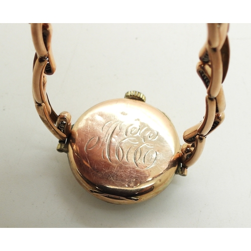 716 - A 9ct rose gold ladies watch and strap, the case hallmarked 1929, , weight including mechanism 18.5g... 