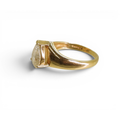 731 - A 14k gold pear shaped cz, size N1/2, weight 3.7gms