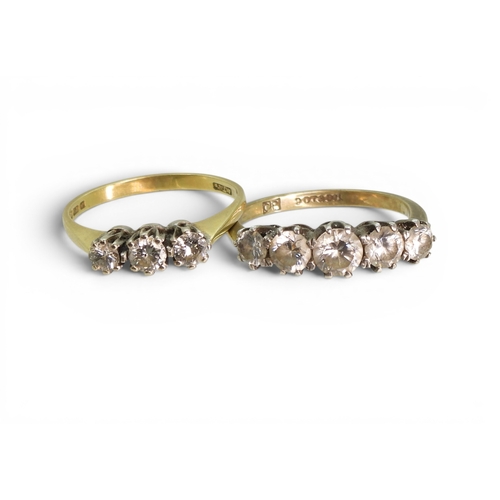 733 - An 18ct gold three stone diamond ring, set with estimated approx 0.25cts of brilliant cut diamonds, ... 