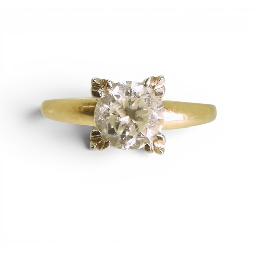 735 - A 14k gold white zircon solitaire ring, size M, weight 3.9gms
