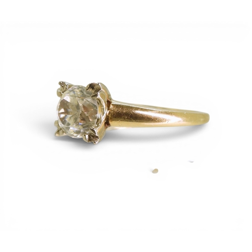 735 - A 14k gold white zircon solitaire ring, size M, weight 3.9gms