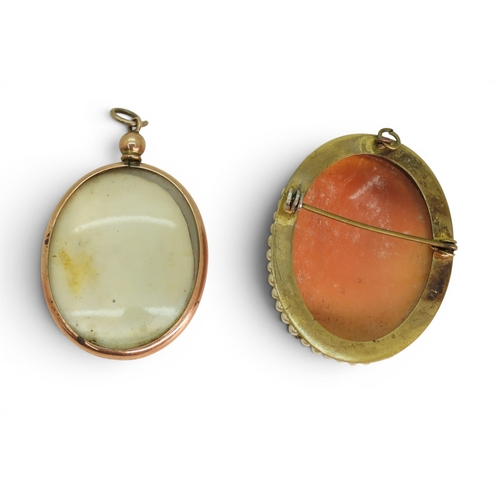 745 - A 9ct rose gold glazed double sided locket with hair art, weight 10.4gms, together with a gold plate... 