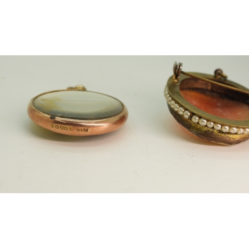 745 - A 9ct rose gold glazed double sided locket with hair art, weight 10.4gms, together with a gold plate... 