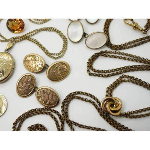 888 - A fun collection of gold plated, bonded and rolled gold items to include a snake tie slide, a horses... 