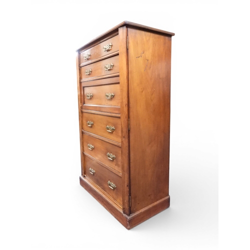 2039 - A LATE 19TH CENTURY MAHOGANY NARROW WELLINGTON STYLE SECRETAIRE CHEST OF DRAWERS with two drawers ov... 