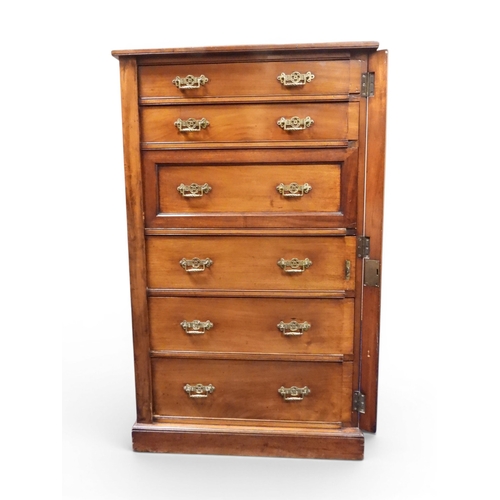 2039 - A LATE 19TH CENTURY MAHOGANY NARROW WELLINGTON STYLE SECRETAIRE CHEST OF DRAWERS with two drawers ov... 