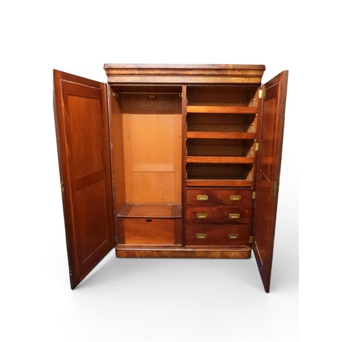 2041 - A VICTORIAN WALNUT VENEERED TWO DOOR WARDROBE&nbsp;with moulded cornice over pair of full length mir... 