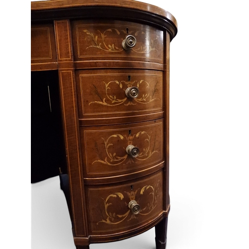 2043 - A LARGE 19TH CENTURY SHERATON REVIVAL STYLE MARQUETRY INLAID KIDNEY SHAPED DESKwith embossed skiver ... 