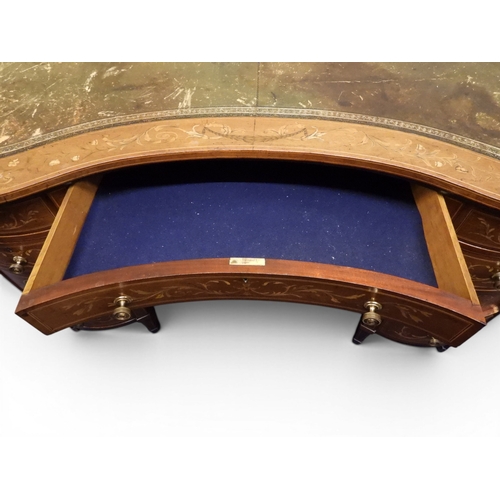 2043 - A LARGE 19TH CENTURY SHERATON REVIVAL STYLE MARQUETRY INLAID KIDNEY SHAPED DESKwith embossed skiver ... 