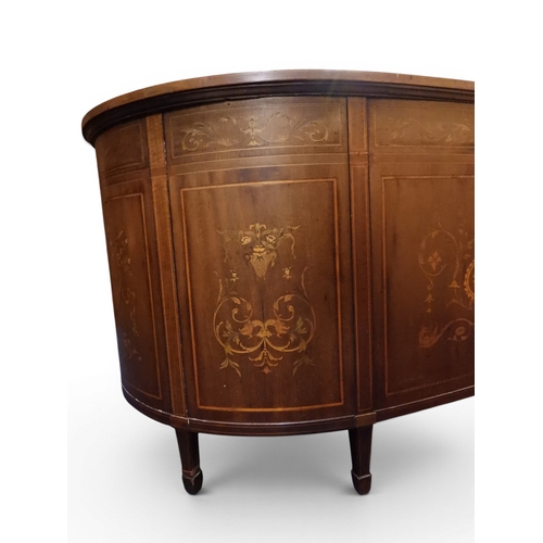 2043 - A LARGE 19TH CENTURY SHERATON REVIVAL STYLE MARQUETRY INLAID KIDNEY SHAPED DESKwith embossed skiver ... 