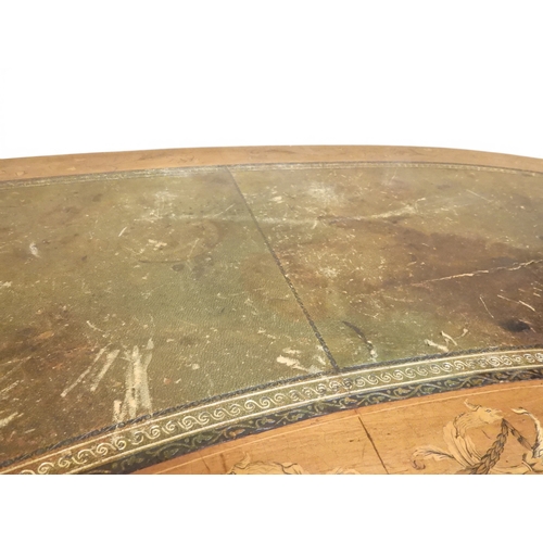 2043 - A LARGE 19TH CENTURY SHERATON REVIVAL STYLE MARQUETRY INLAID KIDNEY SHAPED DESKwith embossed skiver ... 