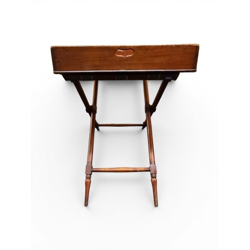 2044 - A 19TH CENTURY MAHOGANY BUTLERS TRAY ON STAND&nbsp;rectangular tray with shaped gallery with pierced... 
