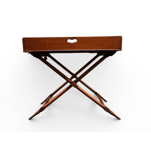 2044 - A 19TH CENTURY MAHOGANY BUTLERS TRAY ON STAND&nbsp;rectangular tray with shaped gallery with pierced... 