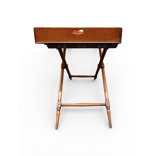 2044 - A 19TH CENTURY MAHOGANY BUTLERS TRAY ON STAND&nbsp;rectangular tray with shaped gallery with pierced... 