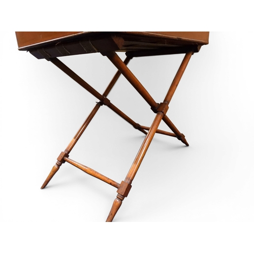 2044 - A 19TH CENTURY MAHOGANY BUTLERS TRAY ON STAND&nbsp;rectangular tray with shaped gallery with pierced... 