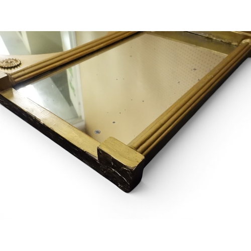 2045 - A 19TH CENTURY GILT GESSO TRIPLE PLATE OVERMANTLE MIRRORwith&nbsp;inverted breakfront cavetto ball c... 
